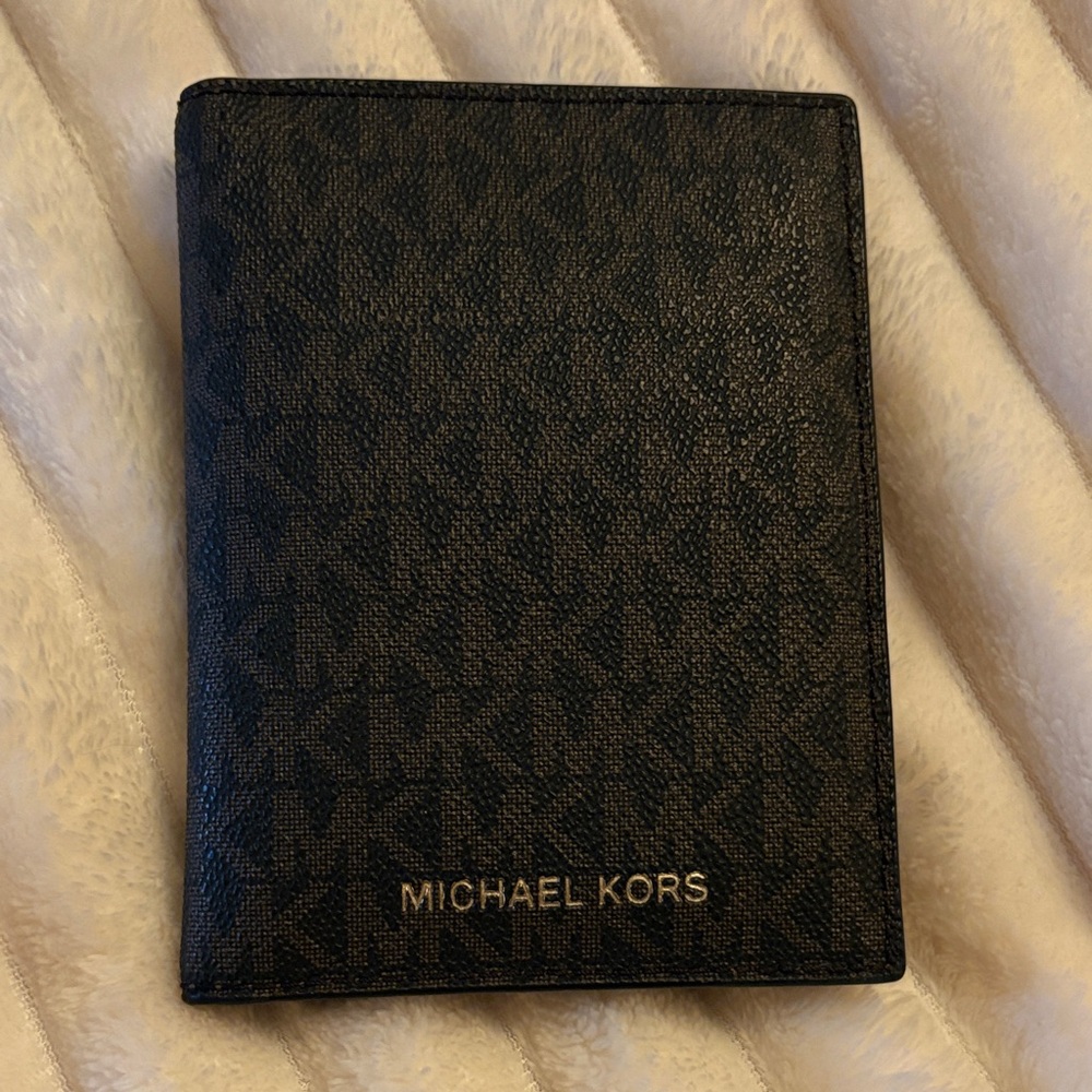 Michael Kors Black and Brown Signature Passport & Card Holder